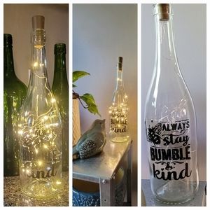 Clear Lighted Wine Bottle with cute saying for Decor